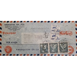 J) 1956 CHILE, AIRPLANE, STRIP OF 3, GENERAL MOTORS CORPORATION, FIRESTONE, REGISTERED AND CERTIFICATED