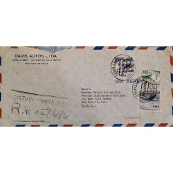 J) 1957 CHILE, AIRPLANE, REGISTERED, MULTIPLE STAMPS, AIRMAIL, CIRCULATED COVER, FROM SANTIAGO TO NEW YORK