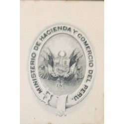J) 1920 CIRCA-PERU, REVENUE, COAT OF ARMS, MINISTRY OF FINANCE AND TRADE OF PERU, DIE PROOF, IMPERFORATED