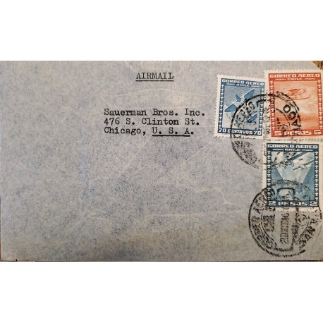 J) 1959 CHILE, AIRPLANE, MULTIPLE STAMPS, AIRMAIL, CIRCULATED COVER, FROM CHILE TO CHICAGO