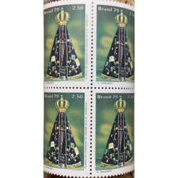 A) 1979 BRAZIL, SHOWS THE STATUE OF APPARITION OF VIRGIN IN BLOCK OF 4, MNH