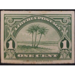 J) 1927 LIBERIA, AMERICAN BANK NOTE, DIE PROOF, IMPERFORATED, OIL PALM, ONE CENT, GREEN
