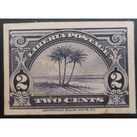 J) 1927 LIBERIA, AMERICAN BANK NOTE, DIE PROOF, IMPERFORATED, OIL PALM, TWO CENTS, BLUE