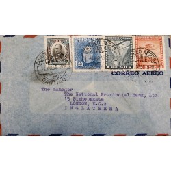 J) 1935 CHILE, AIRPLANE, JOAQUIN TORCONAL, MULTIPLE STAMPS, AIRMAIL, CIRCULATED COVER, FROM SANTIAGO TO ENGLAND