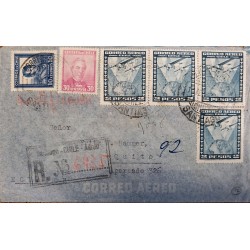 J) 1957 CHILE, AIRPLANE, JOSE JOAQUIN PEREZ, REGISTERED, MULTIPLE STAMPS, AIRMAIL, CIRCULATED COVER
