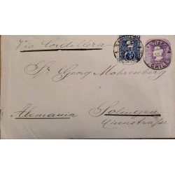 J) 1900 CIRCA-CHILE, POSTAL STATIONARY, COLON, 5 CENTS BLUE, REGISTERED, CIRCULATED COVER, FROM CHILE