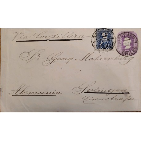 J) 1900 CIRCA-CHILE, POSTAL STATIONARY, COLON, 5 CENTS BLUE, REGISTERED, CIRCULATED COVER, FROM CHILE