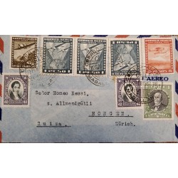 J) 1937 CHILE, AIRPLANE, MULTIPLE STAMPS, AIRMAIL, CIRCULATED COVER, FROM MAGALLANES TO SWITZERLAND