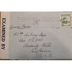 J) 1945 CHILE, 40 CENTS GREEN, COBRE, OPEN BY EXAMINER, AIRMAIL, CIRCULATED COVER, FROM SANTIAGO TO CALIFORNIA