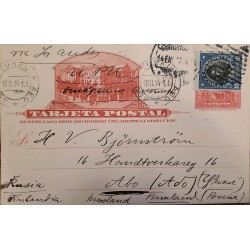 J) 1914 CHILE, POSTCARD, POSTAL STATIONARY, LASTRA, CIRCULATED COVER, FOM CHILE TO FINLAND, VIA LOS ANDES