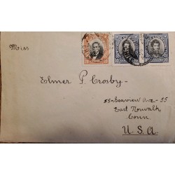 J) 1910 CHILE, AIRPLANE, BERNARDO O'HIGGINS, MANUEL BULNES, MULTIPLE STAMPS, CIRCULATED COVER, FROM CHILE TO USA