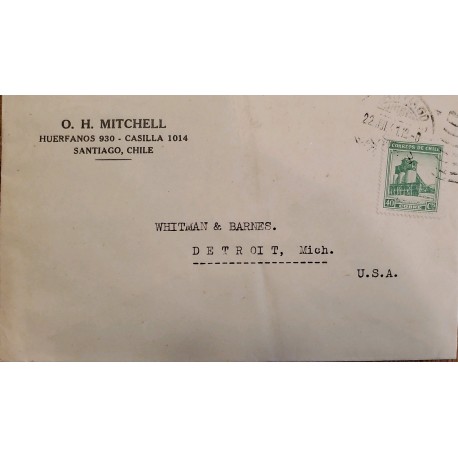 J) 1912 CHILE, TOWER, AIRMAIL, CIRCULATED COVER, FROM CHILE TO USA
