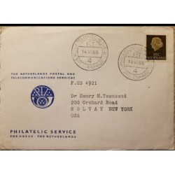 I) 1955 NEDERLAND, QUEEN JULIANA, DARK OLIVE BROWN, CIRCULATED COVER FROM NEDERLANDS TO SOLVAY NEW YORK, USA, BLACK CANCELLATION