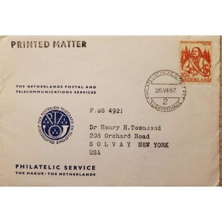 I) 1957 NEDERLAND, ADMIRAL M. A. DE RUYTER, CIRCULATED COVER FROM NEDERLANDS TO SOLVAY NEW YORK, BLACK CANCELLATION