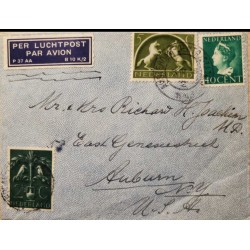 ​I) 1948 NEDERLAND, DULL YELLOW GREEN, QUEEN WILHELMINA, BRIGHT GREEN, CIRCULATED COVER FROM NEDERLANDS TO AUBURN