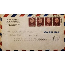 I) 1953 NEDERLAND, QUEEN JULIANA, SET OF 4, DARK RED BROWN, AIR MAIL