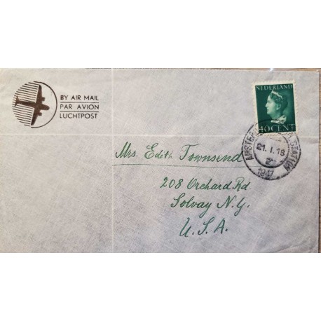 I) 1947 NEDERLAND,QUEEN WILHELMINA, GREEN, CIRCULATED COVER FROM NEDERLAND TO SOLVAY