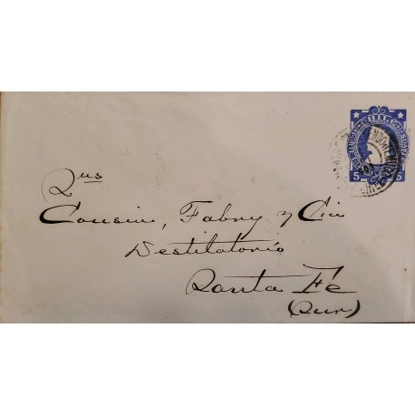 J) 1885 CHILE, COLON, 5 CENTS BLUE, POSTAL STATIONARY, AMBULANCIA, CIRCULATED COVER, FROM CHILE TO SANTA FE