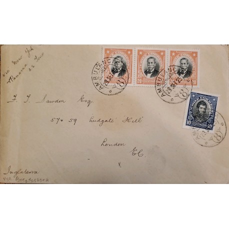 J) 1925 CHILE, BERNARDO O'HIGGINS, MANUEL BULNES, MULTIPLE STAMPS, CIRCULATED COVER, AMBULANCIA 8
