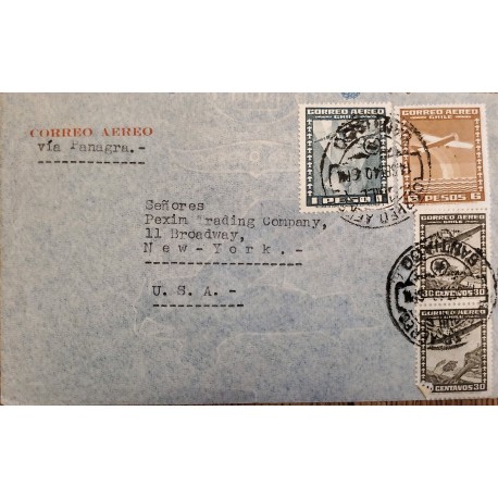 J) 1957 CHILE, AIRPLANE, REGISTERED, AIRMAIL, CIRCULATED COVER, FROM CHILE TO NEW YORK, VIA PANAMA