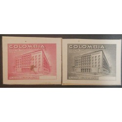 J) 1952 COLOMBIA, AMERICAN BANK NOTE, DIE PROOF, COMMUNICATIONS BUILDING, SET OF 2, IMPERFORATED, NO VALUE
