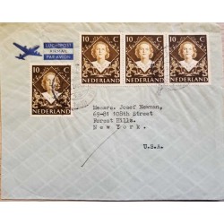 I) 1949 NEDERLAND, QUEEN JULIANA, AIR MAIL, CIRCULATED COVER FROM NEDERLAND TO FOREST HILL, NEW YORK , USA, BLACK CANCELLATION