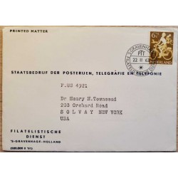 I) 1963 NEDERLAND, BICYCLING, YEL BIS, CIRCULATED COVER FROM HOLLAND TO SOLVAY NEW YORK, USA, BLACK CANCELLATION