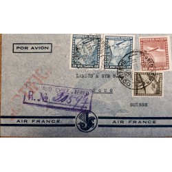 J) 1955 CHILE, AIRPLANE, MULTIPLE STAMPS, REGISTERED AND CERTIFICATED, AIRFRANCE, FROM SANTIAGO TO SWITZERLAND