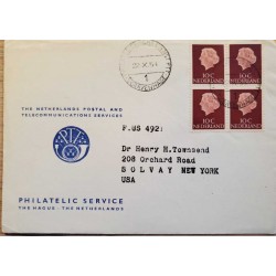 ​I) 1954 NEDERLAND, SET OF 4, QUEEN JULIANA, RED BROWN, CIRCULATED COVER FROM NEDERLANDS TO SOLVAY