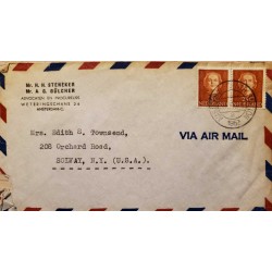 I) 1953 NEDERLAND, QUEEN JULIANA, SET OF 2, ORANGE BROWN, AIR MAIL