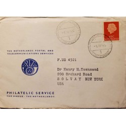 I) 1955 NEDERLAND, QUEEN JULIANA, SCARLET STAMP, CIRCULATED COVER FROM NEDERLANDS TO SOLVAY NEW YORK, USA, BLACK CANCELLATION