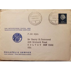 I) 1954 NEDERLAND, QUEEN JULIANA, DARK SLATE, CIRCULATED COVER FROM NEDERLANDS TO SOLVAY NEW YORK