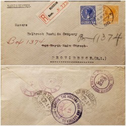 ​I) 1932 NEDERLAND, QUEEN WILHELMINA, STAMPS YELLOW, VIOLET, CIRCULATE COVER FROM NEDERLAND TO PROVIDENCE, USA