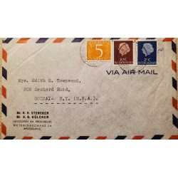 I) 1953 NEDERLAND, QUEEN JULIANA, ORANGE STAMP, RED, DEEP BLUE, CIRCULATED COVER FROM NEDERLAND TO SOLVAY,