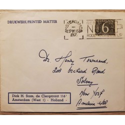 I) 1957 NEDERLAND, BROWN STAMP, CIRCULATED COVER FROM NEDERLAND TO SOLVAY, NEW YORK, BLACK CANCELLATION