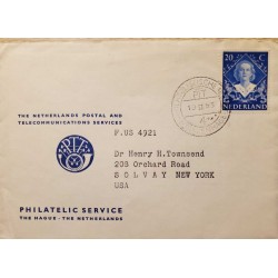 I) 1953 NEDERLAND, QUEEN JULIANA, DEEP BLUE STAMP, CIRCULATED COVER FROM NEDERLAND TO SOLVAY, NEW YORK