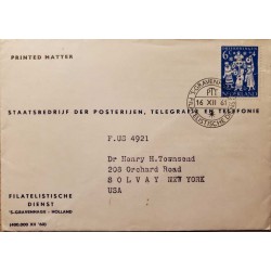 ​I) 1961 NEDERLAND, OYSTERCATCHER, BRIGHT BLUE, CIRCULATED COVER FROM HOLLAND TO SOLVAY, NEW YORK