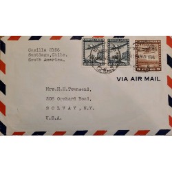 J) 1949 CHILE, AIRPLANE, MULTIPLE STAMPS, AIRMAIL, CIRCULATED COVER, FROM SANTIAGO TO NEW YORK
