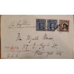 J) 1910 CHILE, COLUMBUS, MULTIPLE STAMPS, CIRCULATED COVER, FROM CHILE TO NEW YORK, VIA ENGLAND