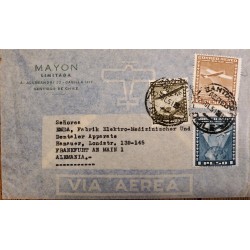 J) 1951 CHILE, AIRPLANE, MULTIPLE STAMPS, AIRMAIL, CIRCULATED COVER, FROM SANTIAGO TO GERMANY