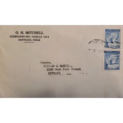 J) 1959 CHILE, TOWER, PAIR, AIRMAIL, CIRCULATED COVER, FROM SANTIAGO TO DETRIOT