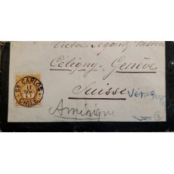 J) 1910 CHILE, COLUMBUS, CIRCULATED COVER, FROM CHILE TO SAN CARLOS TO SWITZERLAND