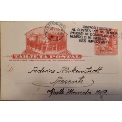 J) 1902 CHILE, LASTRA, POSTCARD, POSTAL STATIONARY, CIRCULATED COVER, FROM SANTIAGO