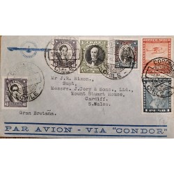 J) 1956 CHILE, AIRPLANE, A PINTO, MULTIPLE STAMPS, AIRMAIL, CIRCULATED COVER, FROM CHILE TO CALIFORNIA, VIA GREAT BRITAIN