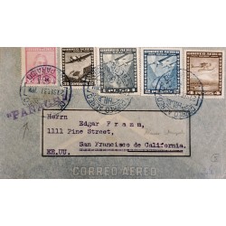 J) 1937 CHILE, AIRPLANE, MULTIPLE STAMPS, AIRMAIL, CIRCULATED COVER, FROM PARAISO TO CALIFORNIA, VIA PANAGRA