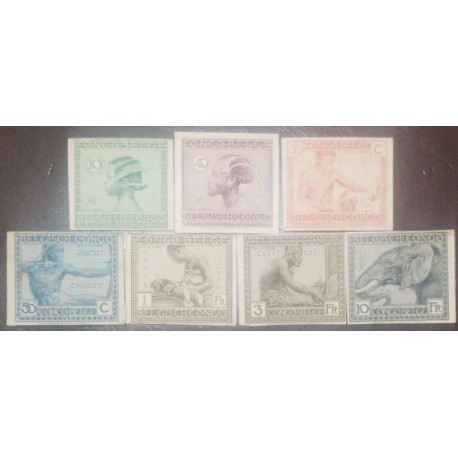 A) 1923, BELGIAN CONGO, AFRICAN LOCAL ASPECTS, DIE PROOF, 7 VALUES