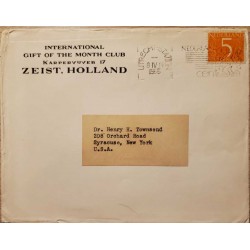 I) 1955 NEDERLAND, ORANGE STAMP, CIRCULATED COVER FROM HOLLAND TO SYRACUSE, NEW YORK, WITH SLOGAN CANCELLATION IN BLACK