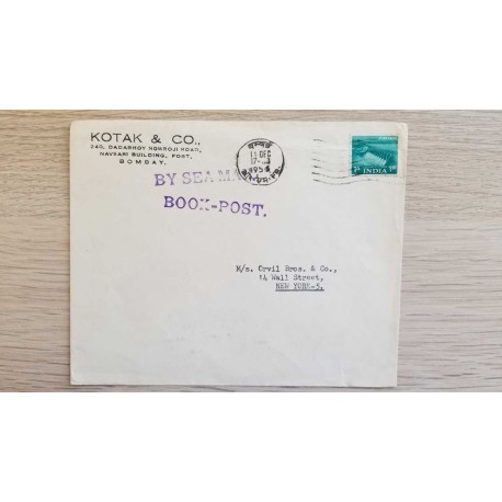 I) 1955 INDIA, SPILLWAY, SEA MAIL, BOOK POST, CIRCULATED COVER FROM BOMBAY TO NEW YORK, BLACK CANCELLATION