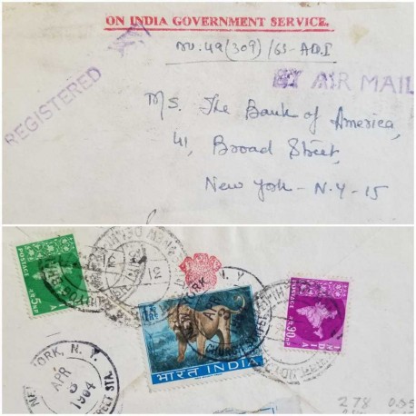 I) 1964 INDIA, MAP OF INDIA, SET OF 2, ESMERALD, RED LILAC, INDIAN LION, AIR MAIL