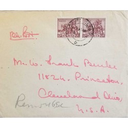 I) 1956 INDIA, SET OF 2, KONARAK HORSE, RED BROWN, CIRCULATED COVER FROM INDIA TO OHIO, USA, BLACK CANCELLATION
